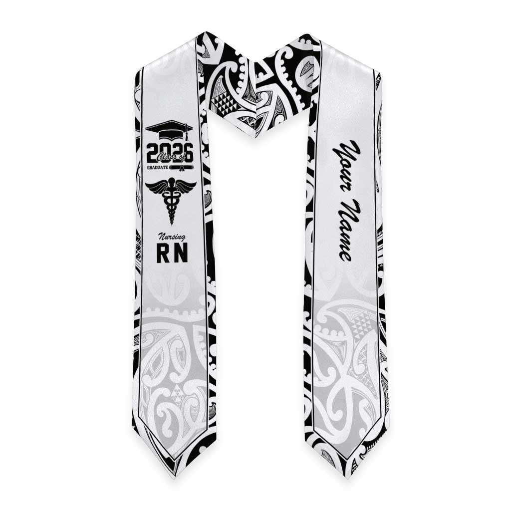New Zealand Nurse RN 2026 Personalised Graduation Stole White Maori Pattern Cultural Pride LT9 - Polynesian Pride