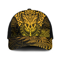New Zealand Rugby All  Gold Baseball Net Cap Silver Fern All Black Mix Ta Moko - Polynesian Pride