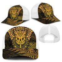 New Zealand Rugby All  Gold Mesh Trucker Cap Silver Fern All Black Mix Ta Moko - Polynesian Pride