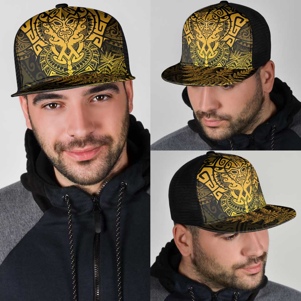 New Zealand Rugby All  Gold Mesh Trucker Cap Silver Fern All Black Mix Ta Moko - Polynesian Pride