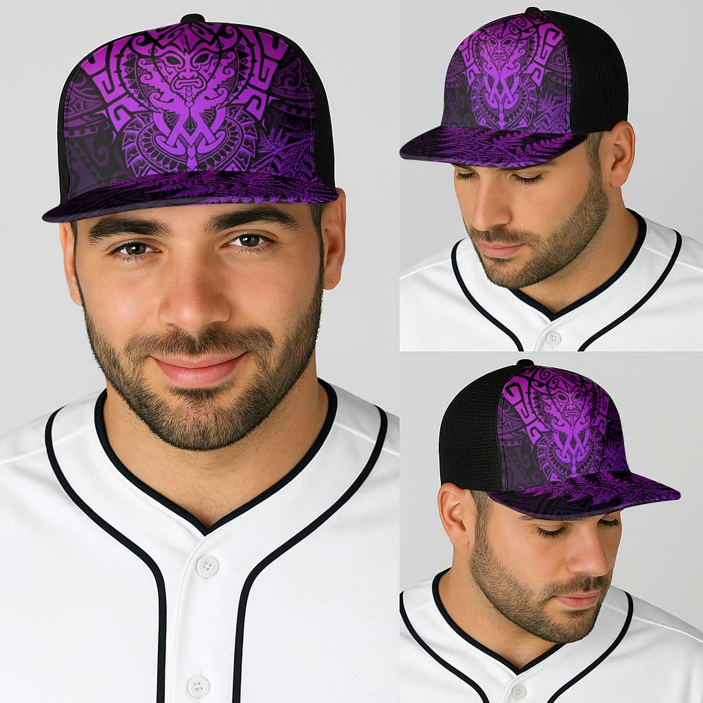 New Zealand Rugby All Purple Baseball Net Cap Silver Fern All Black Mix Ta Moko - Polynesian Pride