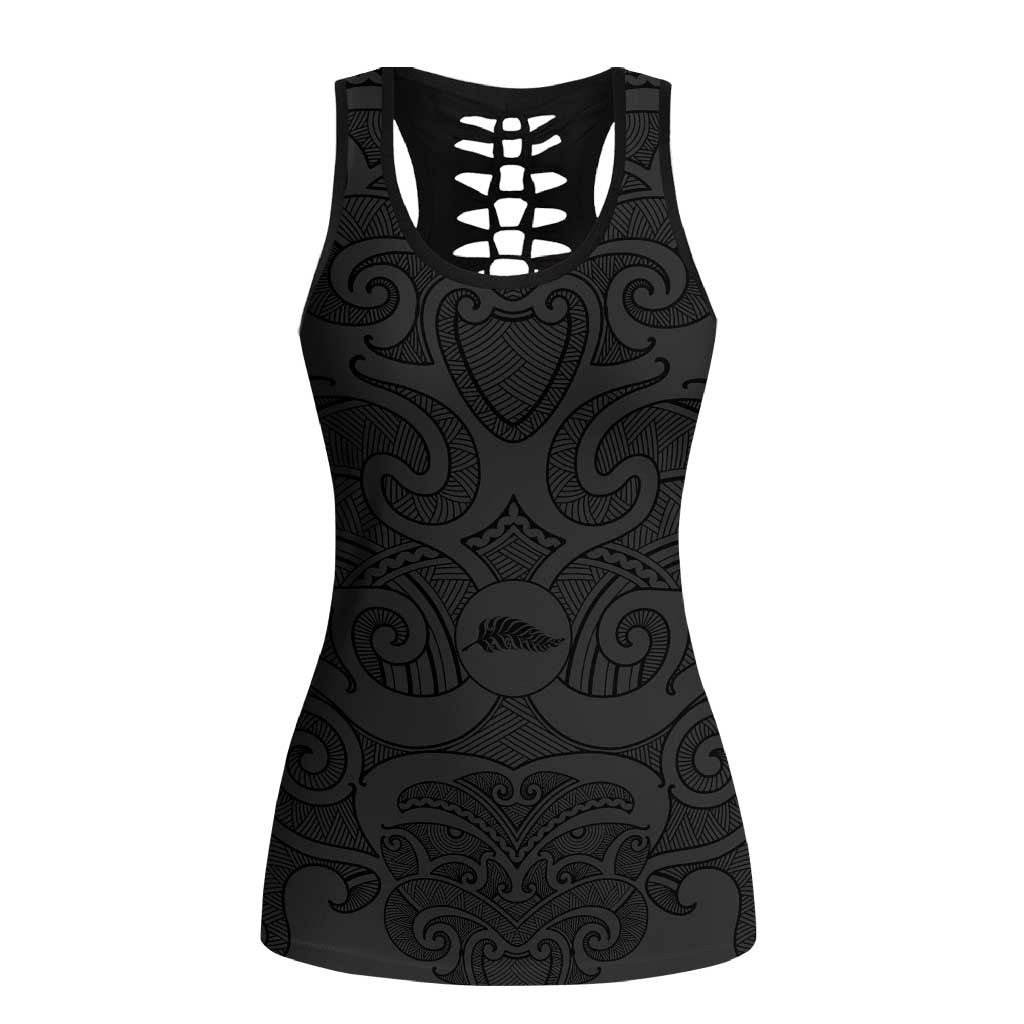 New Zealand Rugby Personalised Hollow Tank Top All Black Fern Maori Tribal Pattern - Polynesian Pride