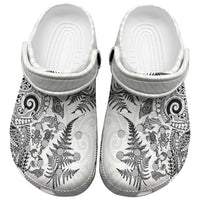 New Zealand Sea Animals Clogs Shoes with Maori Koru Tribal Tattoo and Silver Ferns White Color LT03 White - Polynesian Pride