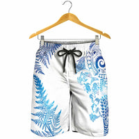 New Zealand Sea Animals Shorts for Men with Maori Koru Tribal Tattoo and Silver Ferns Galaxy Style LT03 - Polynesian Pride