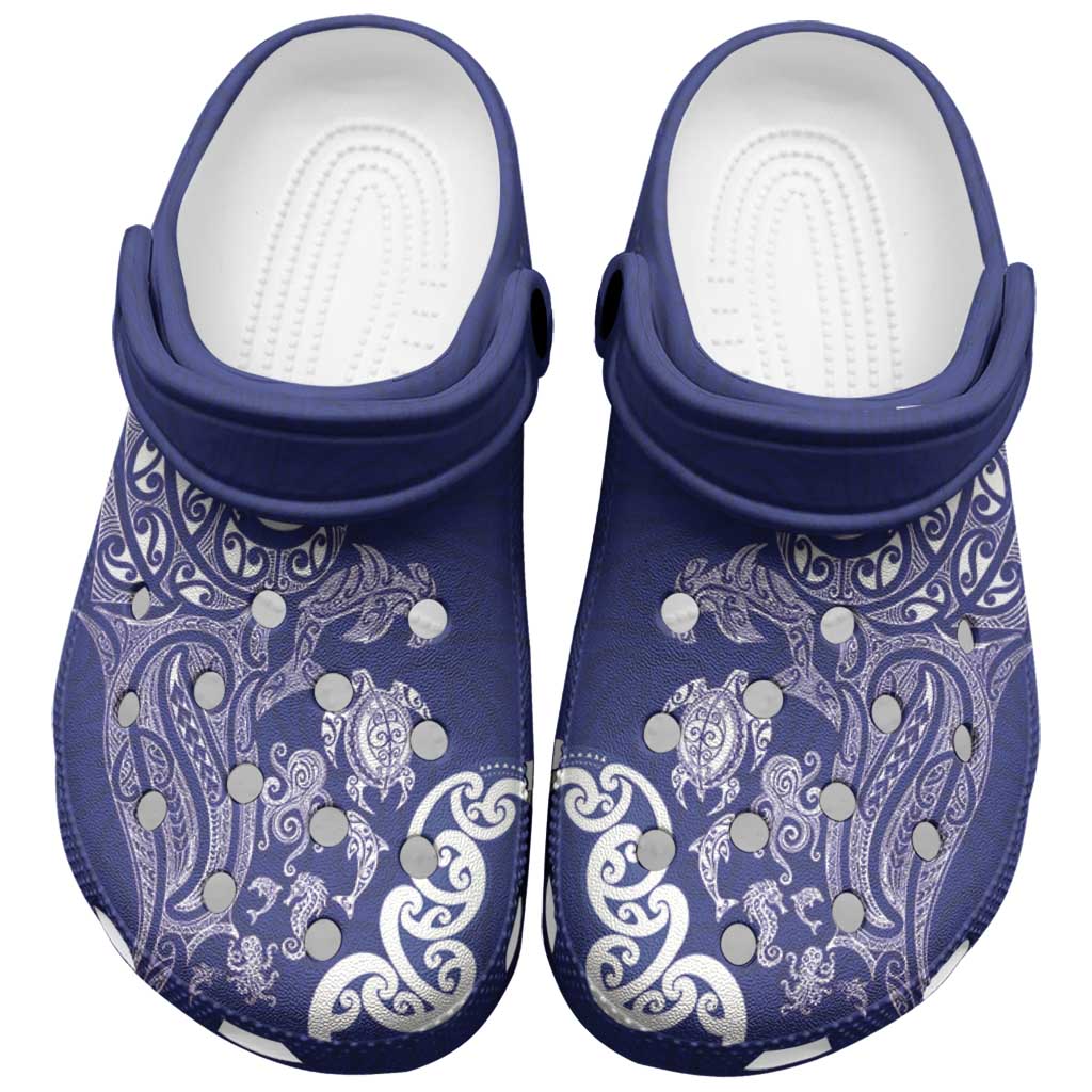 New Zealand Sea Animals with Maori Tribal Tattoo Clogs Shoes Blue Color LT03 Blue - Polynesian Pride