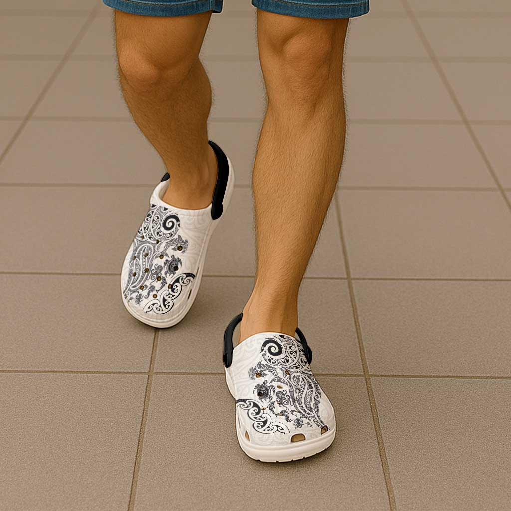 New Zealand Sea Animals with Maori Tribal Tattoo Clogs Shoes White Color LT03 - Polynesian Pride