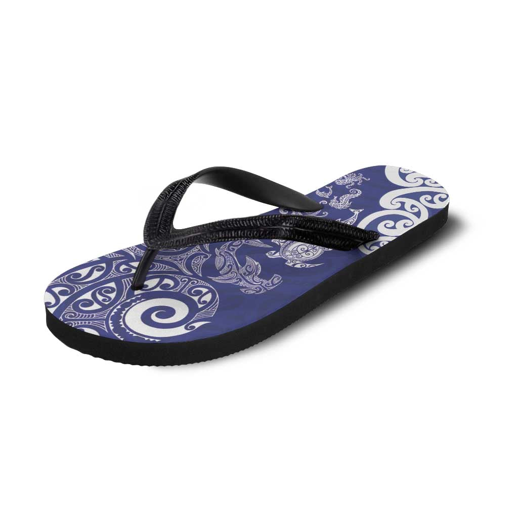 New Zealand Sea Animals with Maori Tribal Tattoo Flip Flops Blue Color LT03 - Polynesian Pride