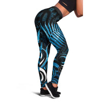New Zealand Sea Week Leggings Maori Wave Pattern Ocean Blue - Polynesian Pride