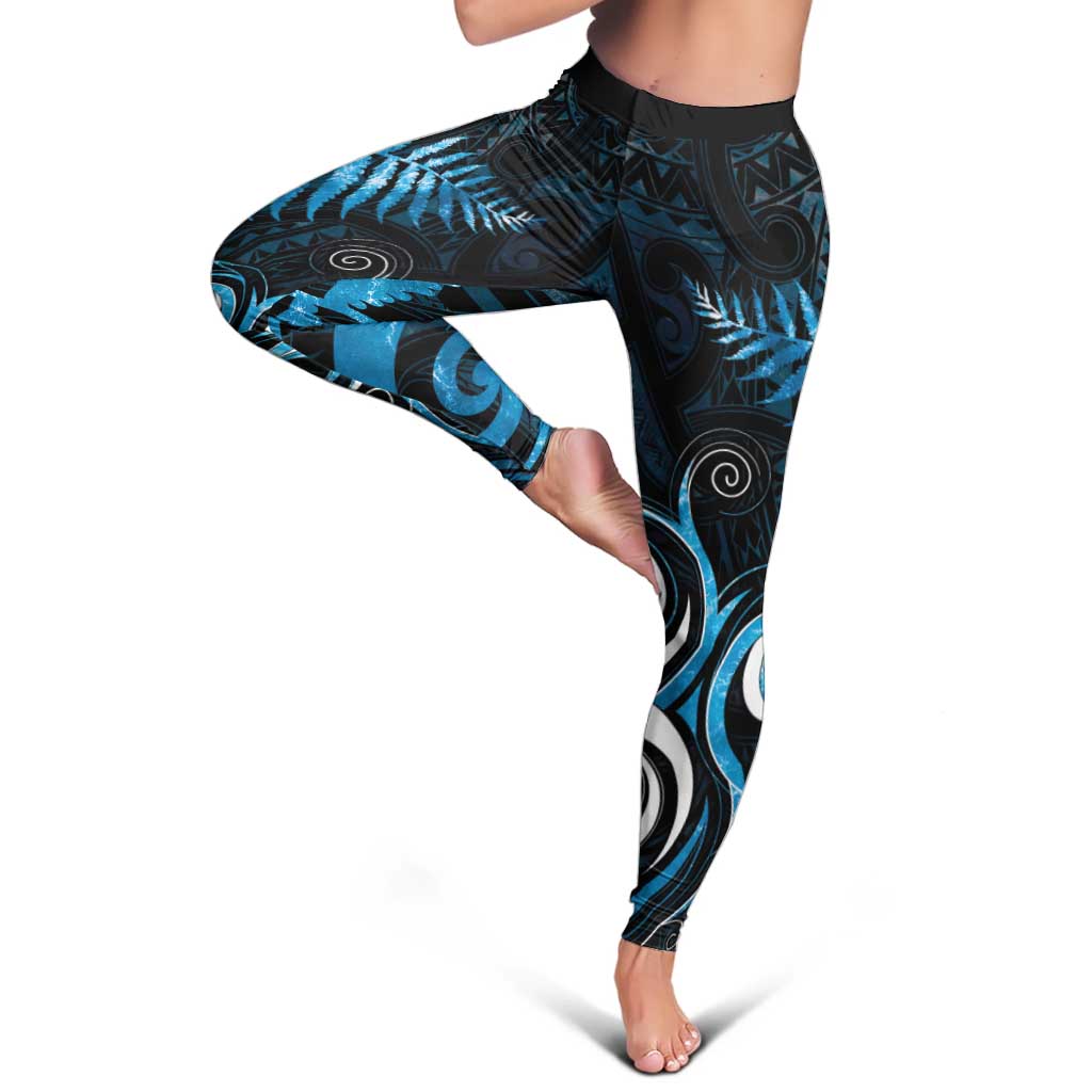 New Zealand Sea Week Leggings Maori Wave Pattern Ocean Blue - Polynesian Pride