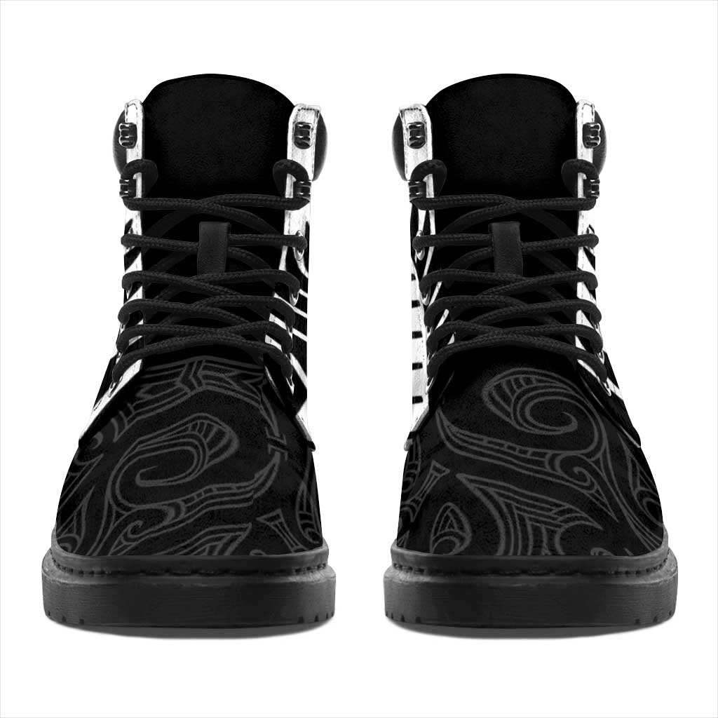 New Zealand Silver Fern Rugby All Season Boots All Black Go Champions Maori Pattern - Polynesian Pride
