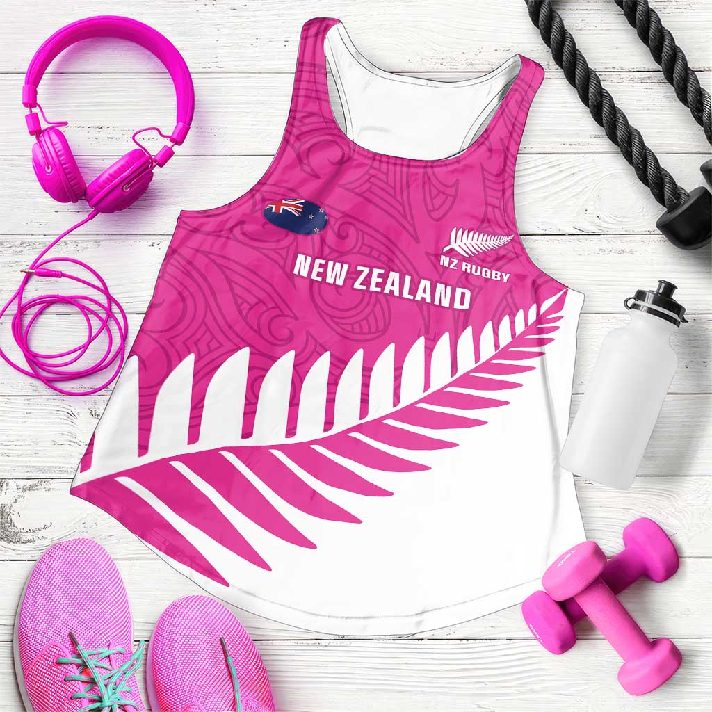 New Zealand Silver Fern Rugby Custom Women Racerback Tank Go All Black Maori Pink Version LT14 Pink - Polynesian Pride