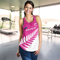 New Zealand Silver Fern Rugby Custom Women Racerback Tank Go All Black Maori Pink Version LT14 - Polynesian Pride