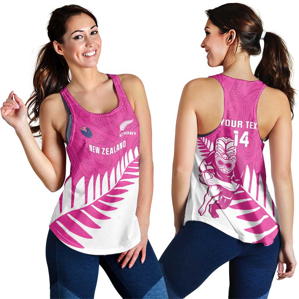 New Zealand Silver Fern Rugby Custom Women Racerback Tank Go All Black Maori Pink Version LT14 - Polynesian Pride