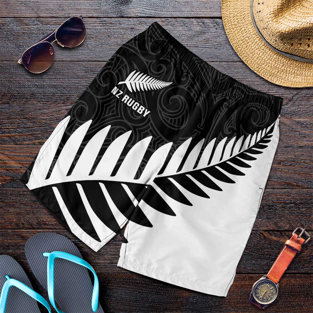 New Zealand Silver Fern Rugby Shorts for Men All Black Go Champions Maori Pattern LT14 Black - Polynesian Pride