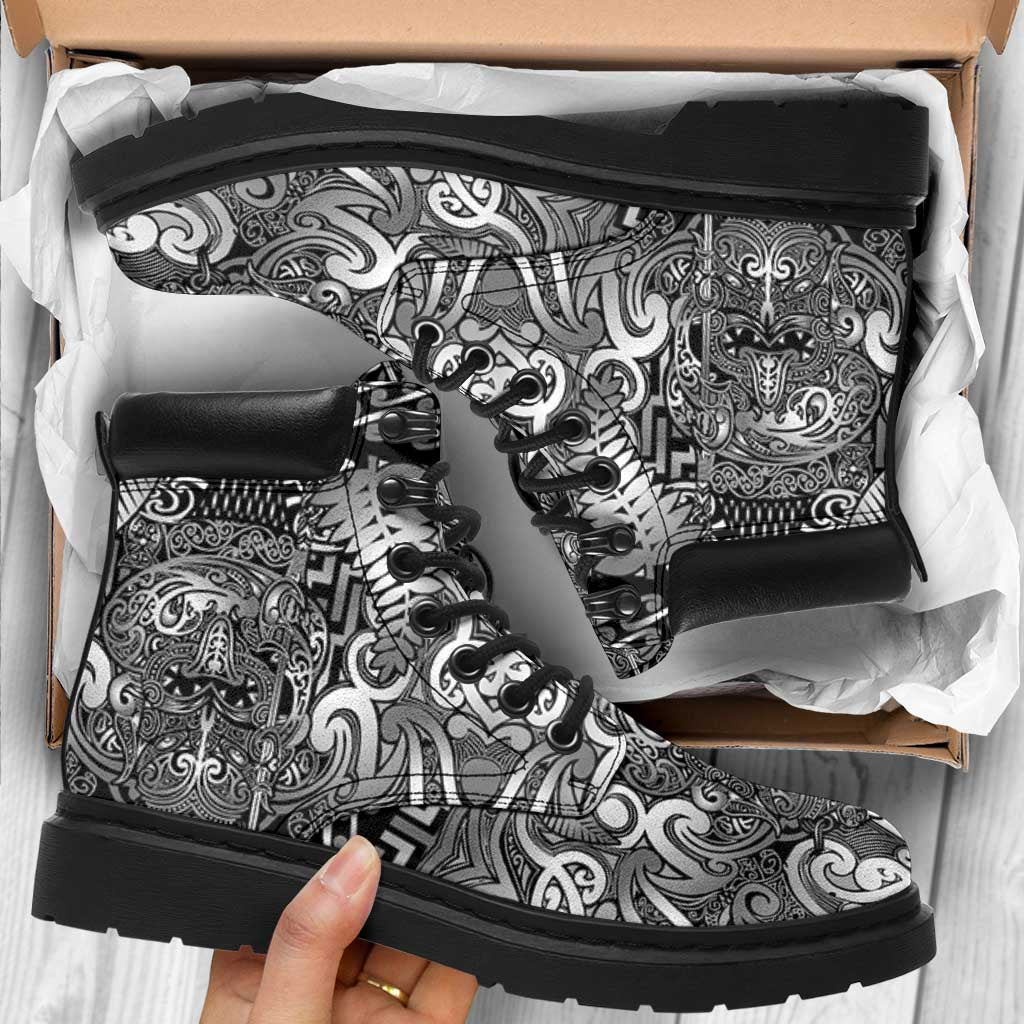 New Zealand Taiaha Maori All Season Boots Kiwikiwi Minimalist Silver Fern Tukutuku Motif