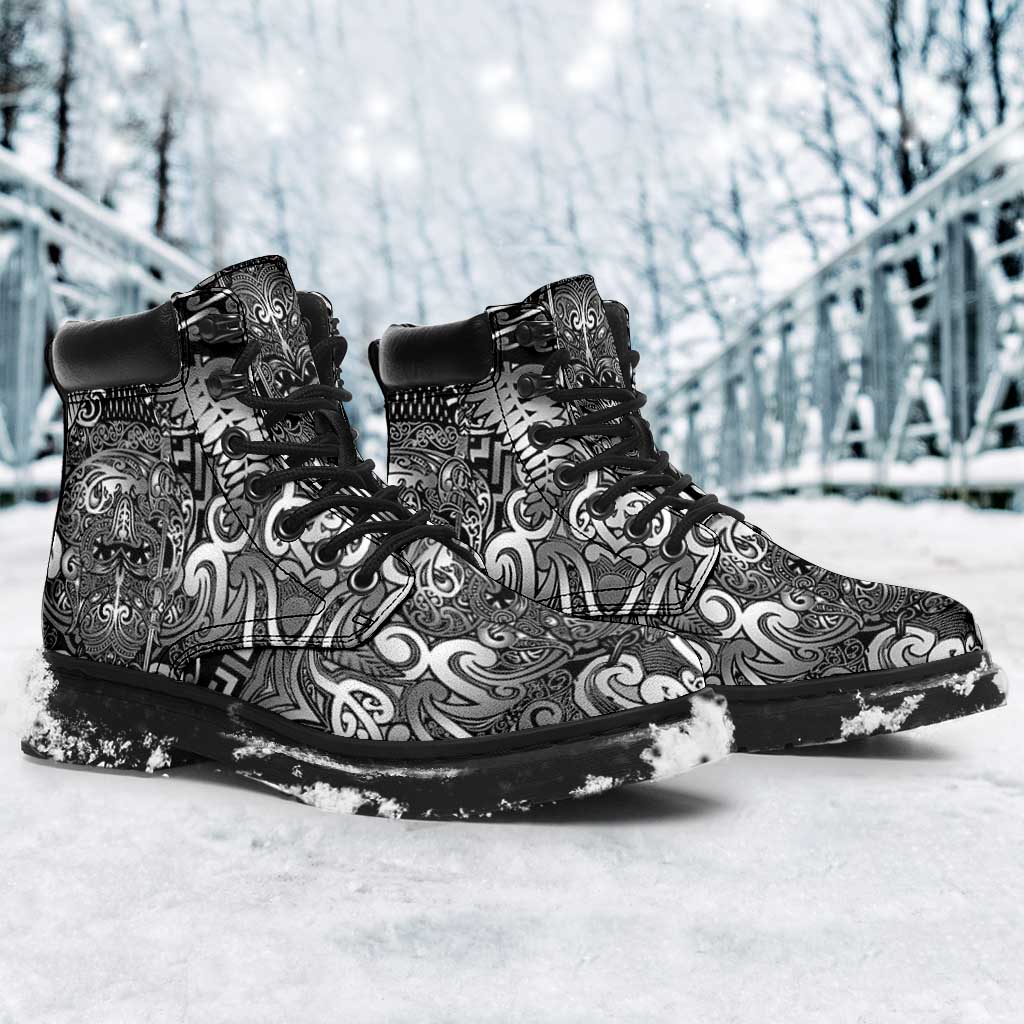 New Zealand Taiaha Maori All Season Boots Kiwikiwi Minimalist Silver Fern Tukutuku Motif