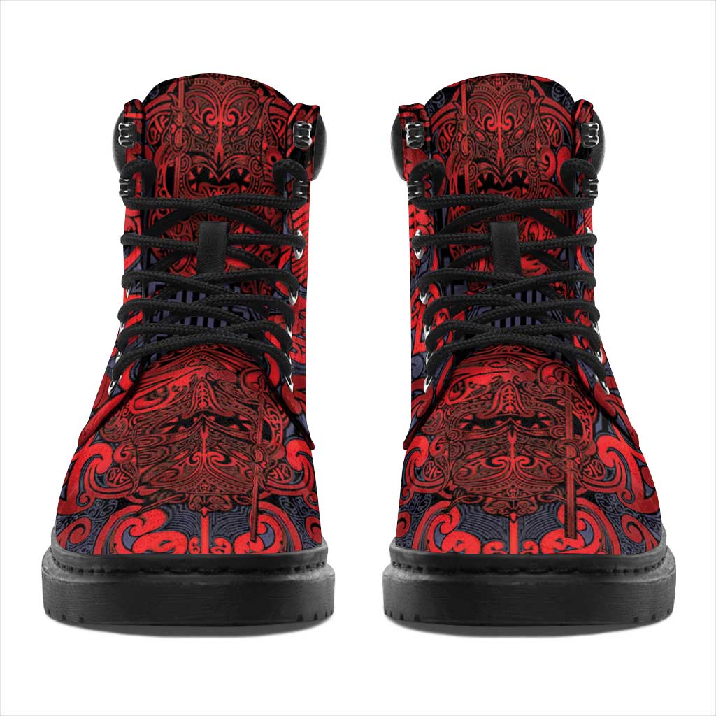 New Zealand Taiaha Maori All Season Boots Whero Minimalist Silver Fern Tukutuku Motif LT9 - Polynesian Pride
