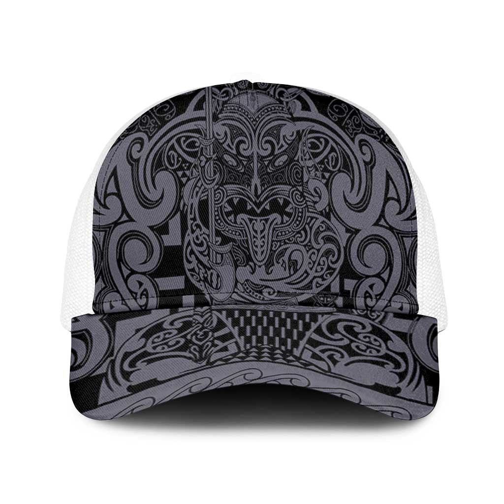 New Zealand Taiaha Maori Baseball Net Cap Minimalist Silver Fern All Black - Polynesian Pride