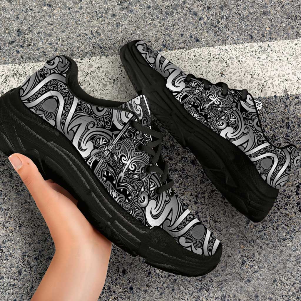 New Zealand Taiaha Maori Chunky Sneakers Kiwikiwi Minimalist Silver Fern Tukutuku Motif LT9 - Polynesian Pride
