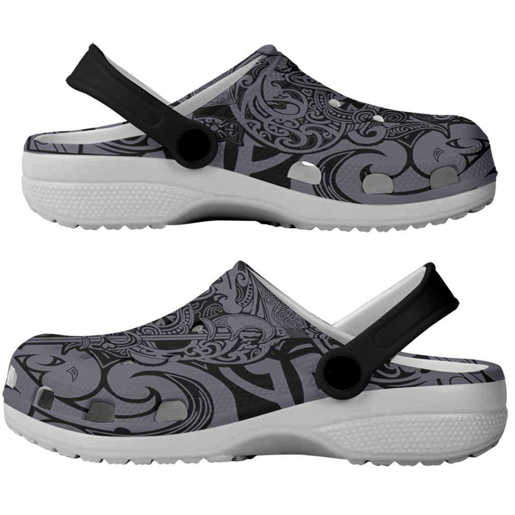 New Zealand Taiaha Maori Clogs Shoes Minimalist Silver Fern All Black
