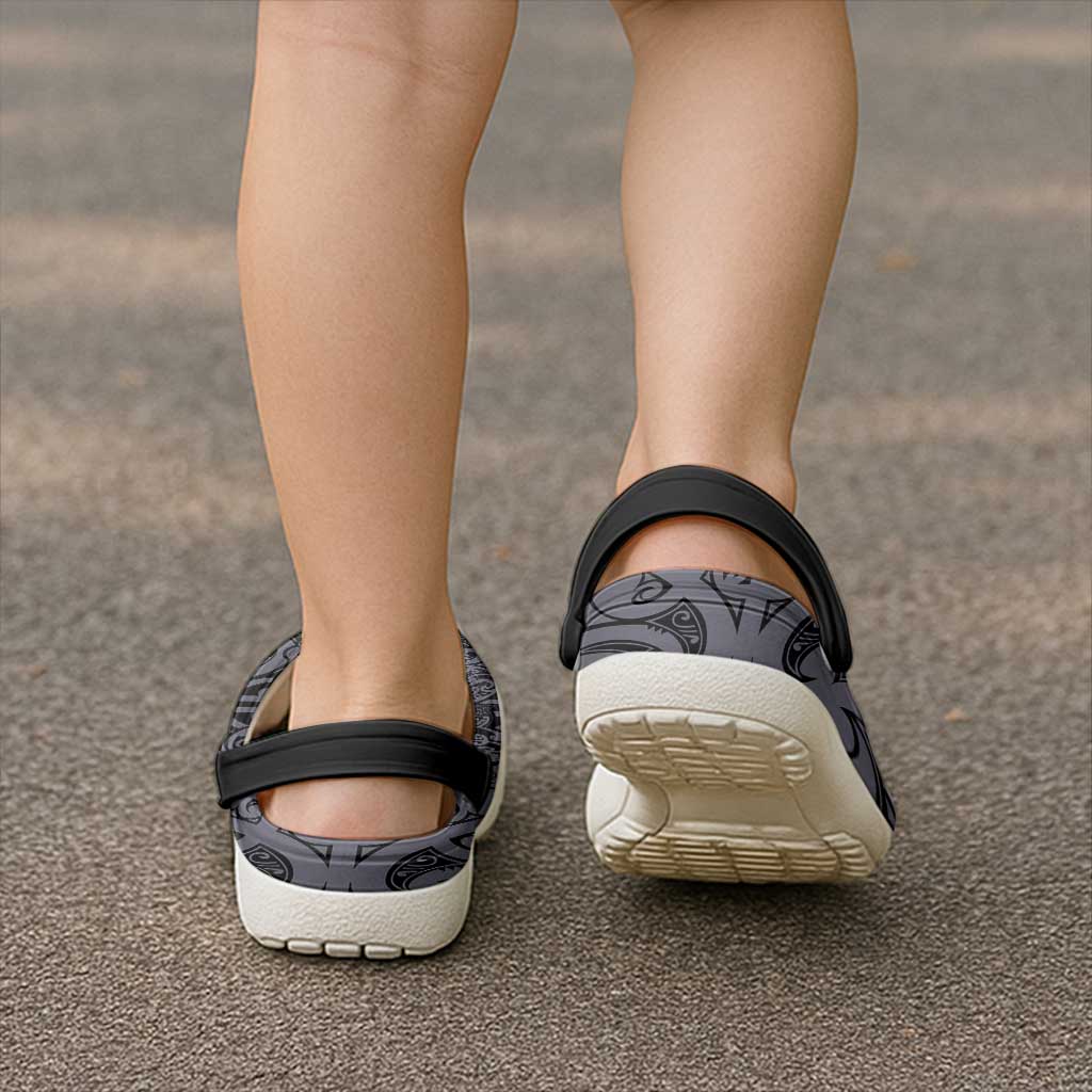 New Zealand Taiaha Maori Clogs Shoes Minimalist Silver Fern All Black