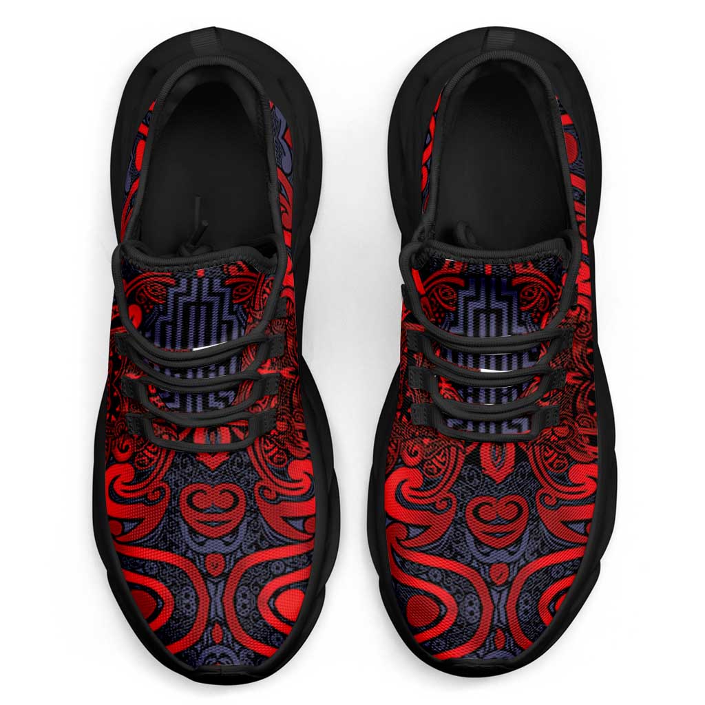 New Zealand Taiaha Maori Clunky Sneakers Whero Minimalist Silver Fern Tukutuku Motif LT9 - Polynesian Pride
