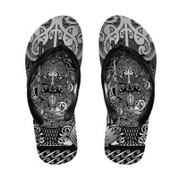 New Zealand Taiaha Maori Flip Flops Kiwikiwi Minimalist Silver Fern Tukutuku Motif