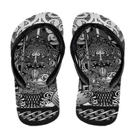 New Zealand Taiaha Maori Flip Flops Kiwikiwi Minimalist Silver Fern Tukutuku Motif