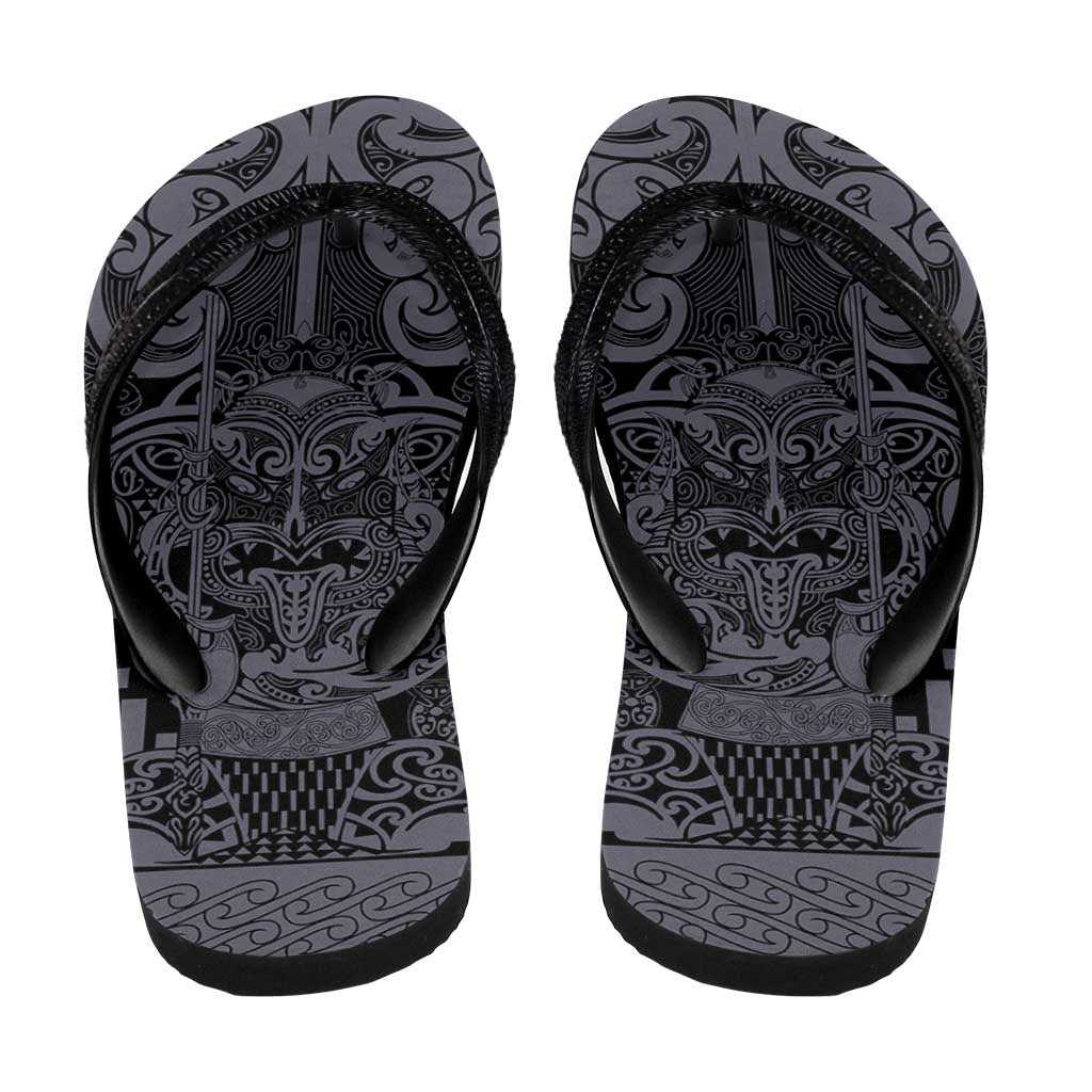 New Zealand Taiaha Maori Flip Flops Minimalist Silver Fern All Black LT9 - Polynesian Pride