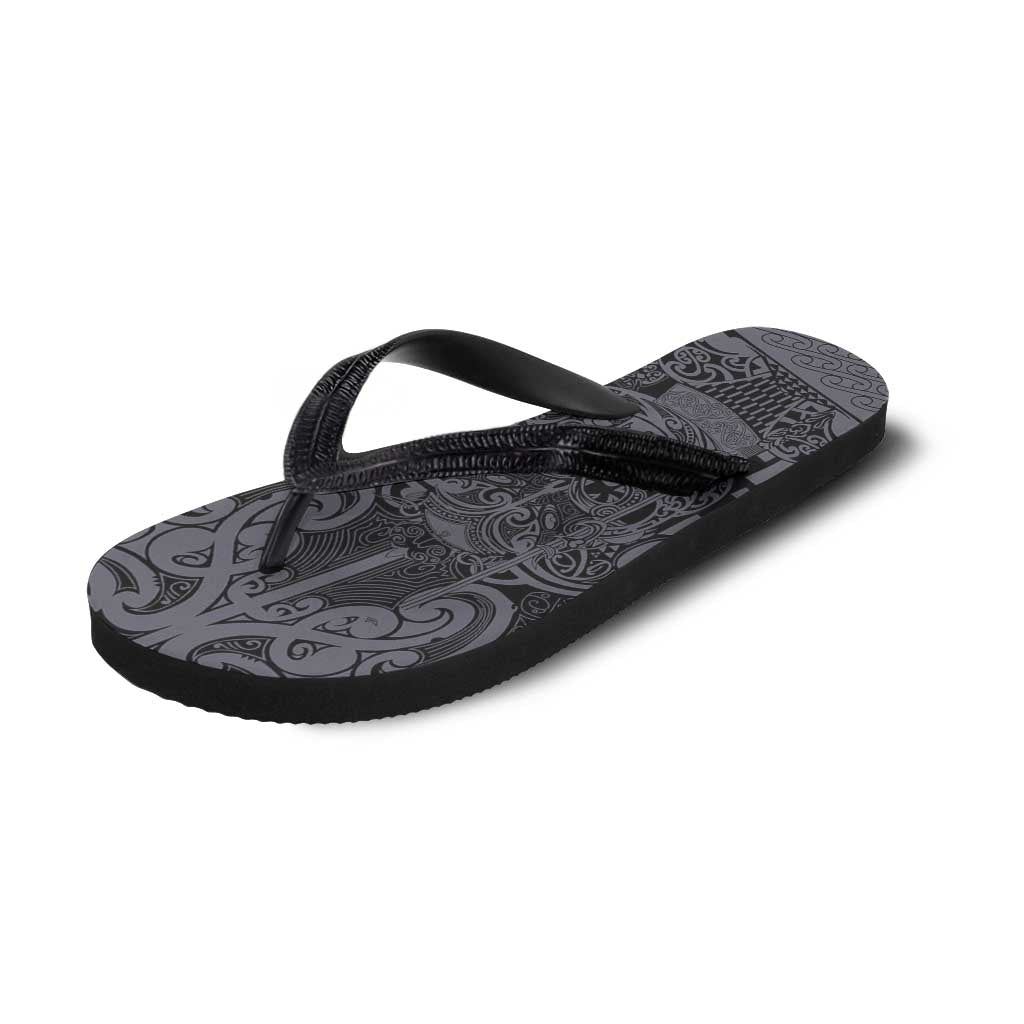 New Zealand Taiaha Maori Flip Flops Minimalist Silver Fern All Black LT9 - Polynesian Pride