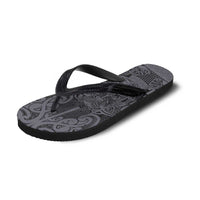 New Zealand Taiaha Maori Flip Flops Minimalist Silver Fern All Black LT9 - Polynesian Pride