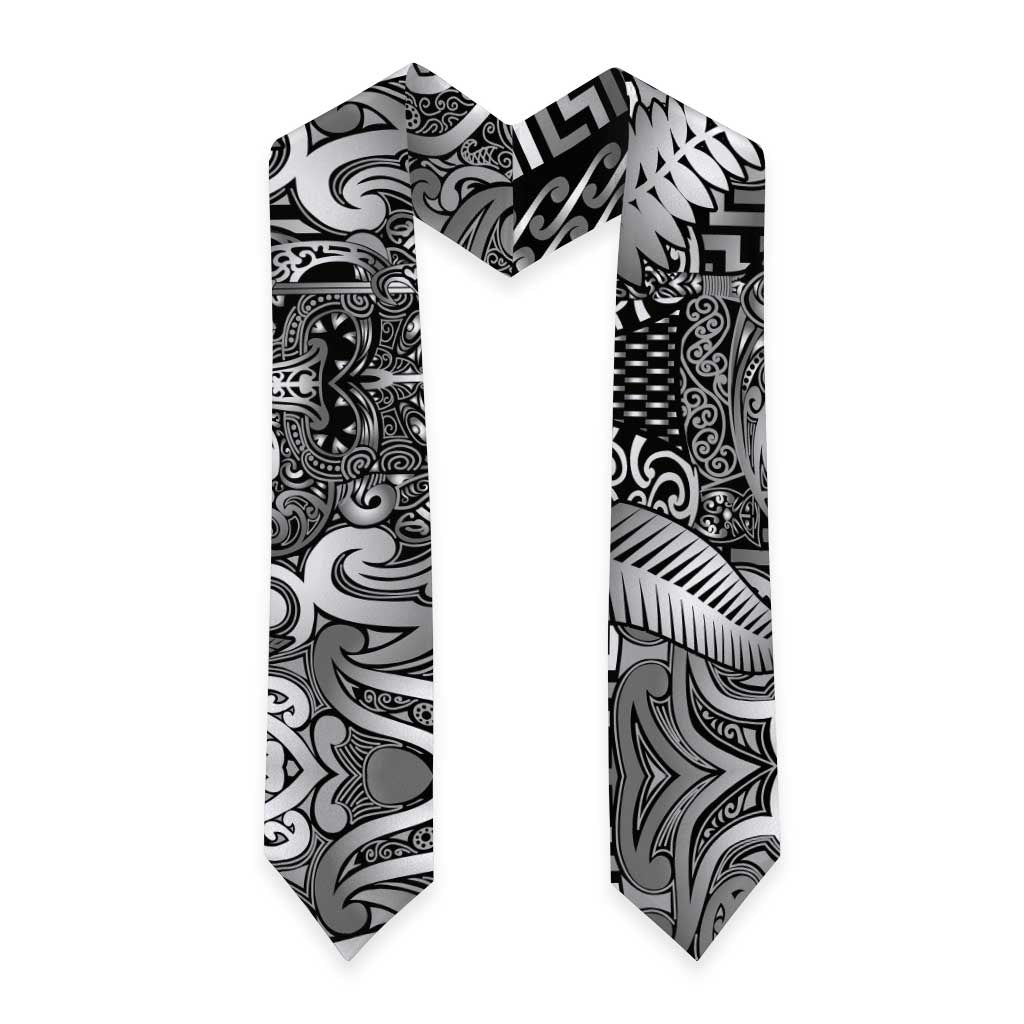 New Zealand Taiaha Maori Graduation Stole Kiwikiwi Minimalist Silver Fern Tukutuku Motif