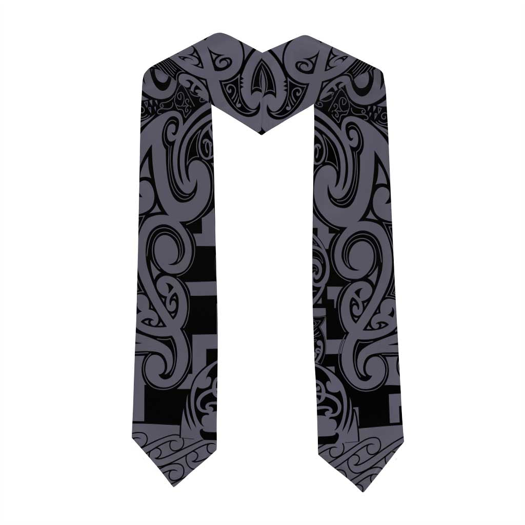 New Zealand Taiaha Maori Graduation Stole Minimalist Silver Fern All Black - Polynesian Pride