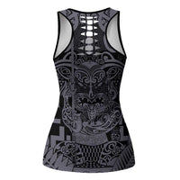 New Zealand Taiaha Maori Hollow Tank Top Minimalist Silver Fern All Black - Polynesian Pride