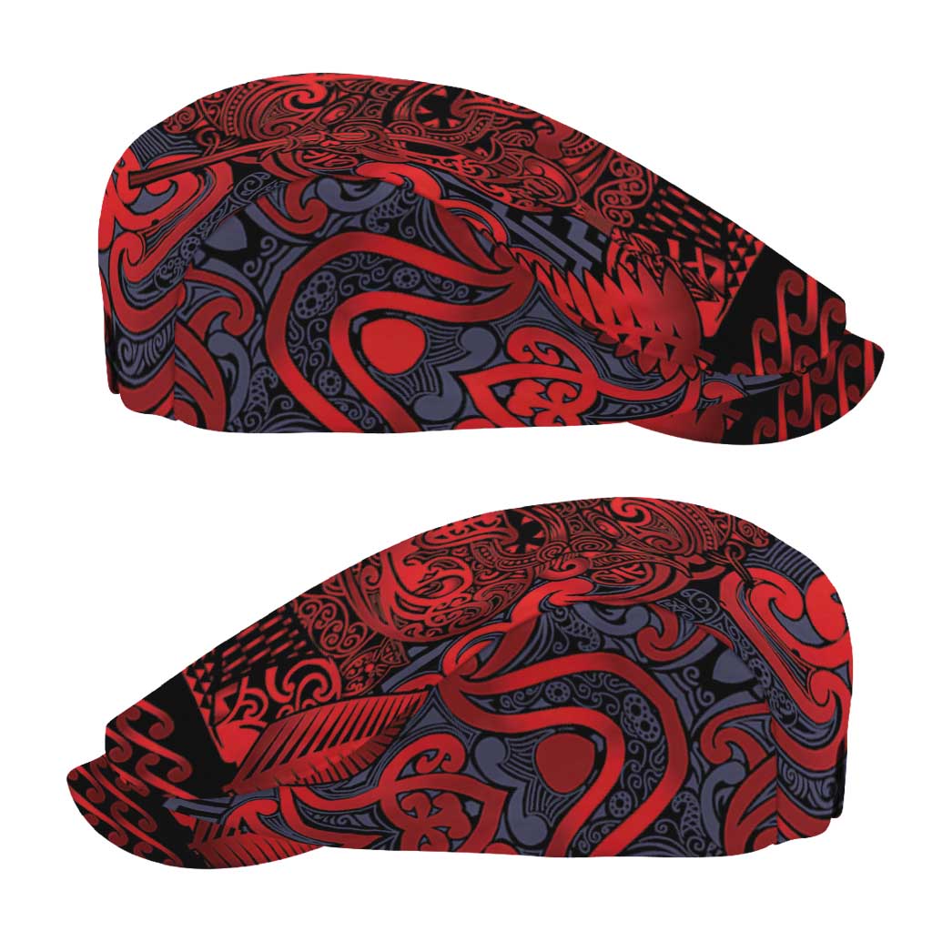 New Zealand Taiaha Maori Jeff Hat Whero Minimalist Silver Fern Tukutuku Motif