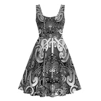 New Zealand Taiaha Maori Midi Dress Kiwikiwi Minimalist Silver Fern Tukutuku Motif LT9 - Polynesian Pride