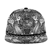 New Zealand Taiaha Maori Snapback Cap Kiwikiwi Minimalist Silver Fern Tukutuku Motif