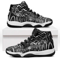 New Zealand Taiaha Maori Sneakers J11 Kiwikiwi Minimalist Silver Fern Tukutuku Motif LT9 White - Polynesian Pride