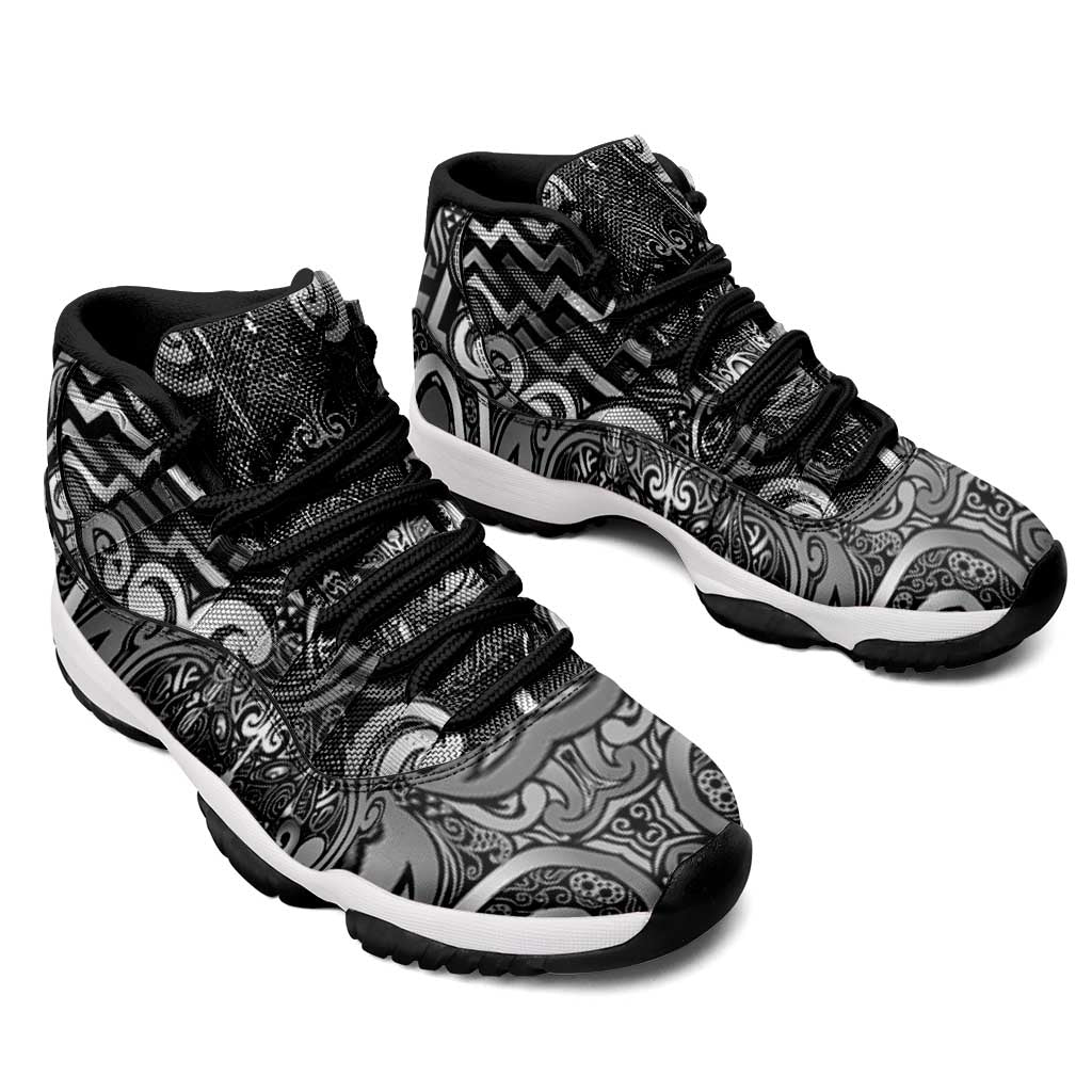 New Zealand Taiaha Maori Sneakers J11 Kiwikiwi Minimalist Silver Fern Tukutuku Motif LT9 - Polynesian Pride