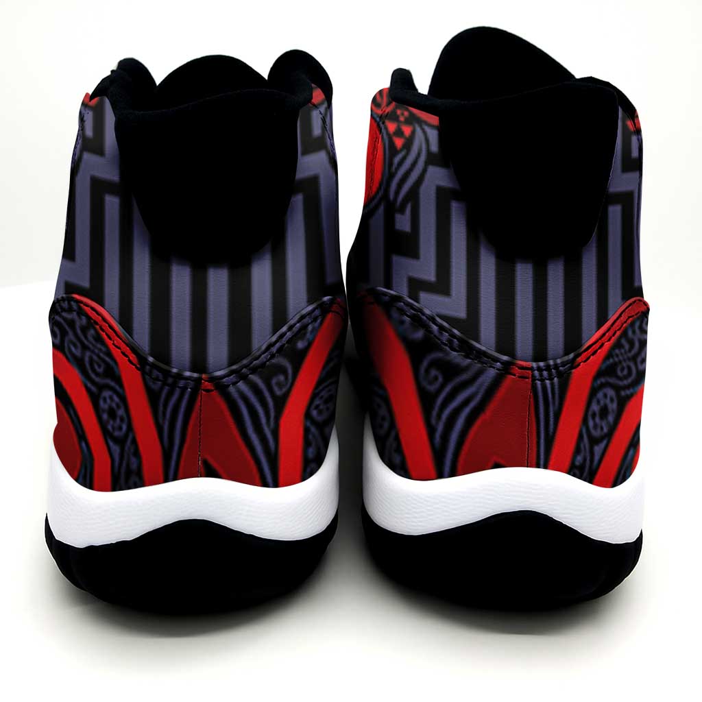 New Zealand Taiaha Maori Sneakers J11 Whero Minimalist Silver Fern Tukutuku Motif LT9 - Polynesian Pride