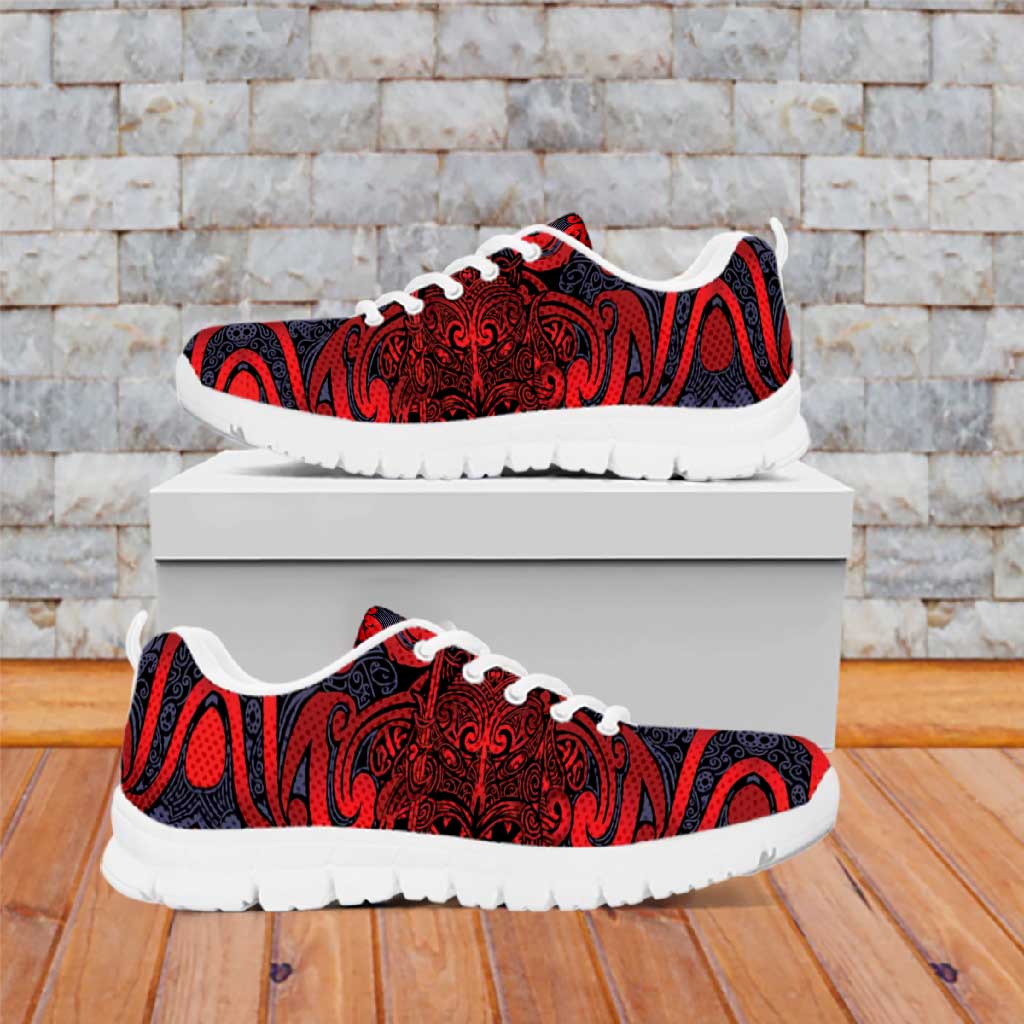 New Zealand Taiaha Maori Sneakers Whero Minimalist Silver Fern Tukutuku Motif