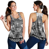 New Zealand Taiaha Maori Women Racerback Tank Kiwikiwi Minimalist Silver Fern Tukutuku Motif LT9 - Polynesian Pride