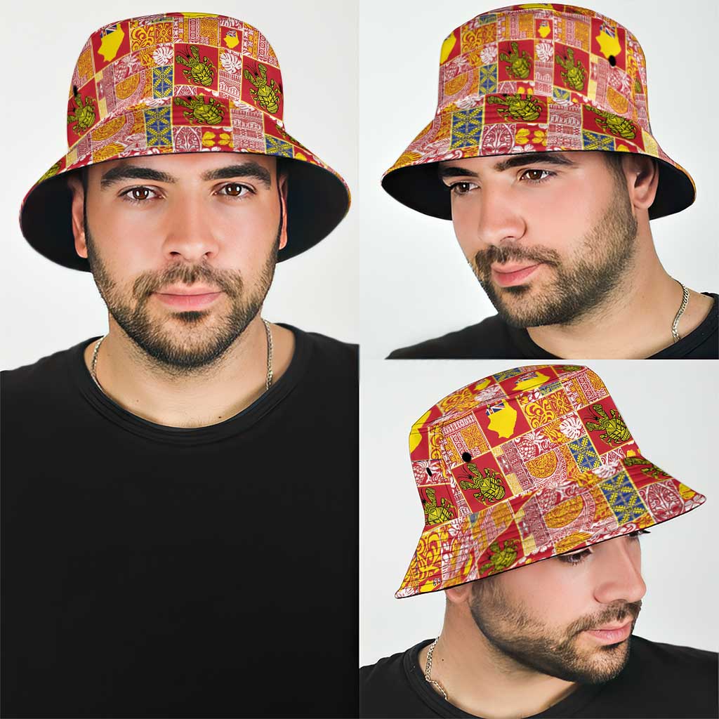 Niue Monuina e Kilisimasi Bucket Hat Pacific Patchwork Xmas Vibes - Polynesian Pride