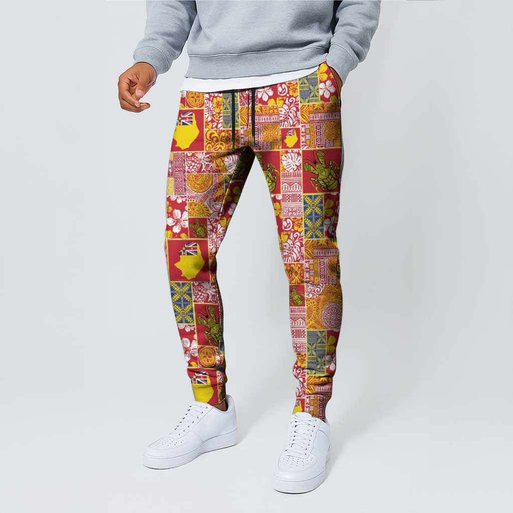 Niue Monuina e Kilisimasi Jogger Pants Pacific Patchwork Xmas Vibes - Polynesian Pride