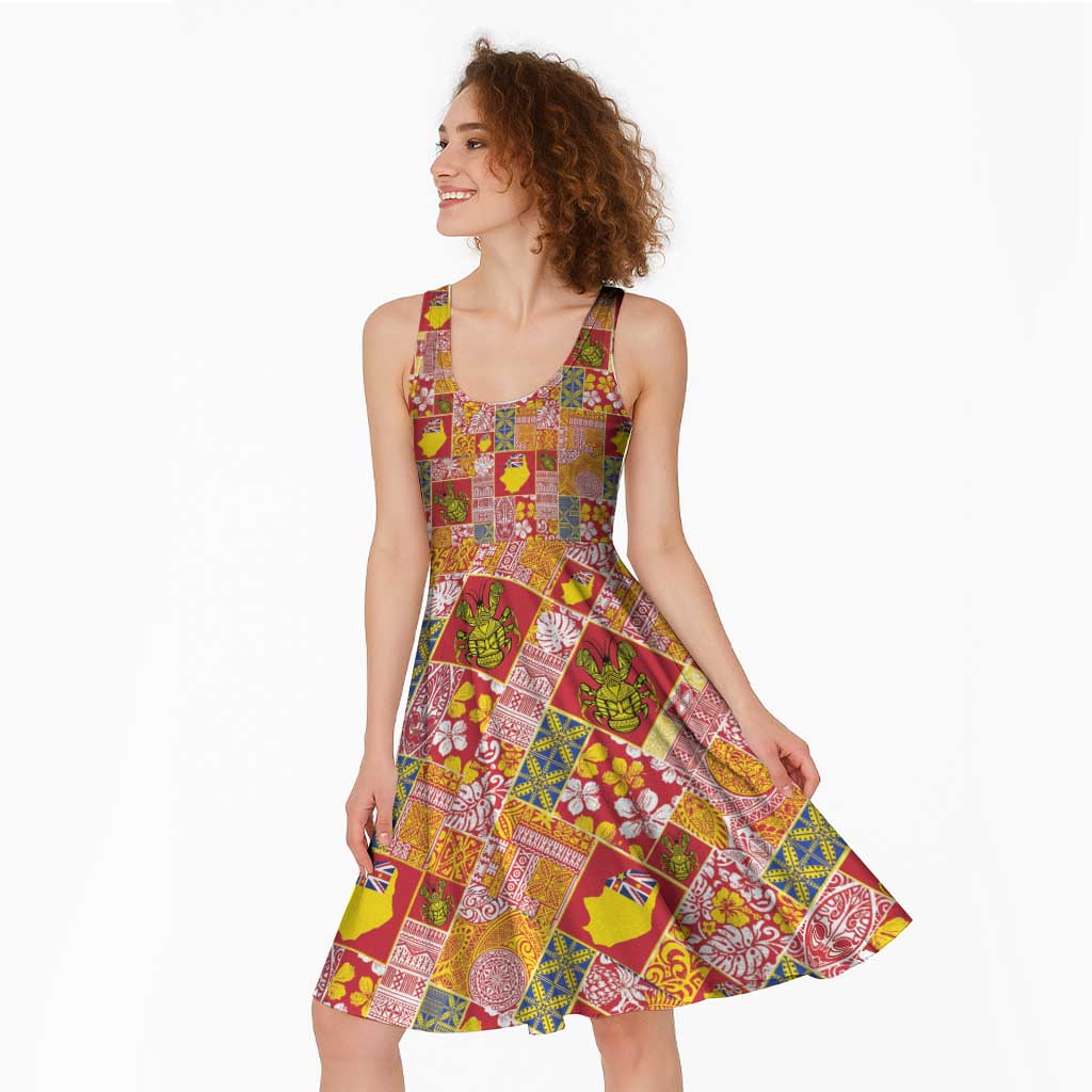 Niue Monuina e Kilisimasi Midi Dress Pacific Patchwork Xmas Vibes - Polynesian Pride
