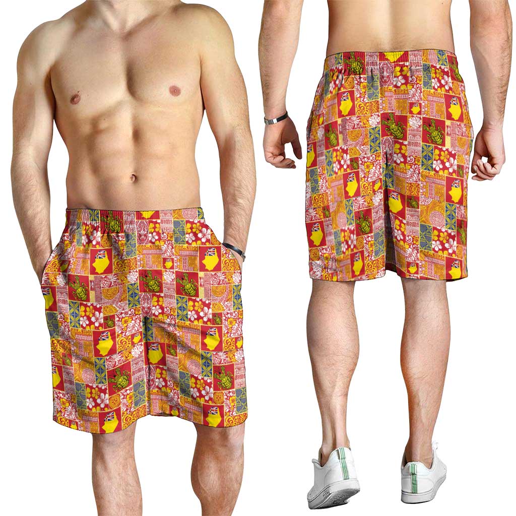 Niue Monuina e Kilisimasi Shorts for Men Pacific Patchwork Xmas Vibes - Polynesian Pride