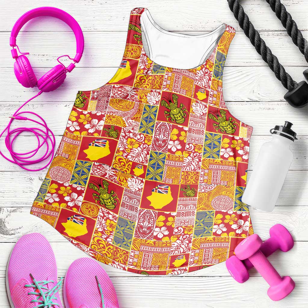 Niue Monuina e Kilisimasi Women Racerback Tank Pacific Patchwork Xmas Vibes - Polynesian Pride