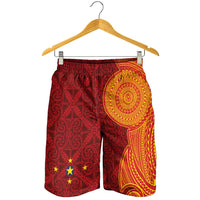 Niue Polynesian Hiapo Tattoo Art Shorts for Men Half Style Red Yellow Color - Polynesian Pride