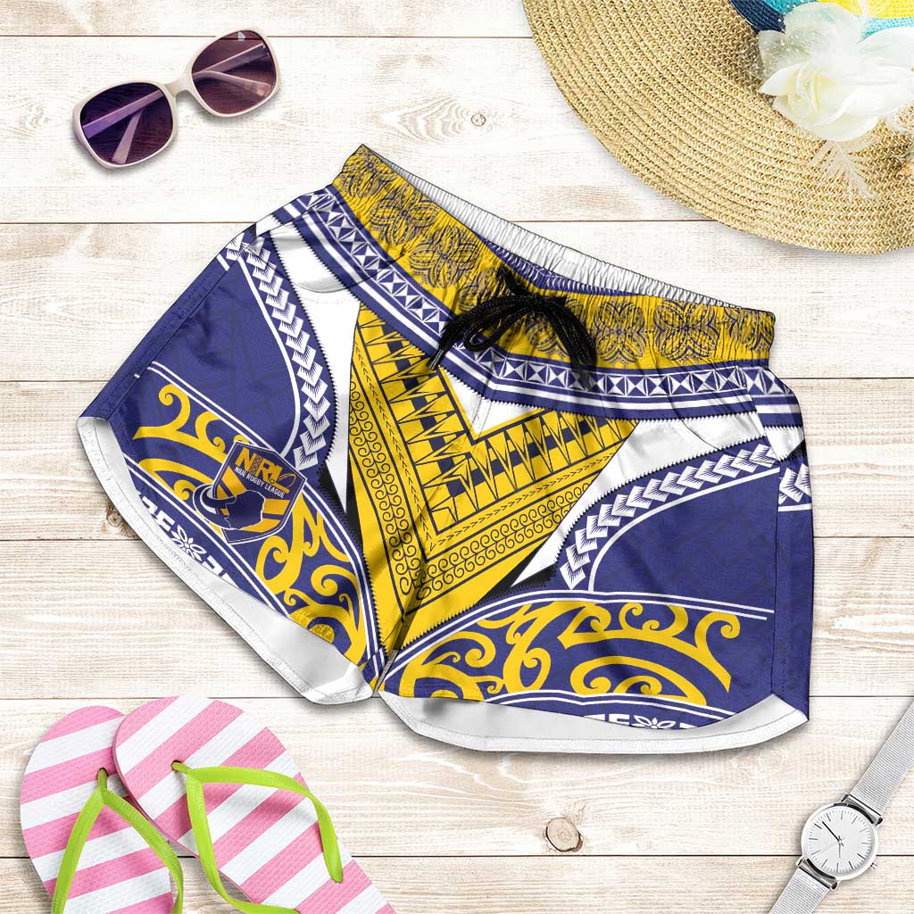 Niue Rugby Shorts for Women Hiapo Tribal Heritage Tattoos Blue Color - Polynesian Pride