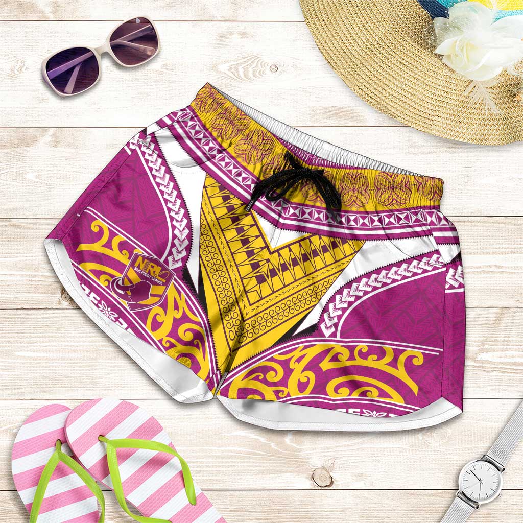 Niue Rugby Shorts for Women Hiapo Tribal Heritage Tattoos Pink Color - Polynesian Pride